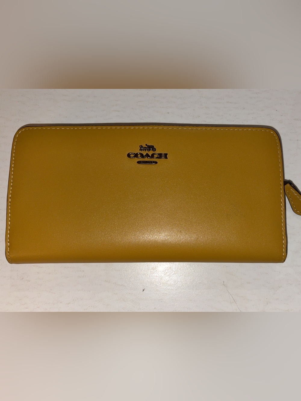 NWOT Coach RARE Mustard Yellow Leather Zip Around Wallet
